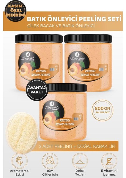 Peeling Avantaj Seti 800GR x 3 Adet Batık Için Kayısı Peeling + Uygulama Doğal Kabak Lifi