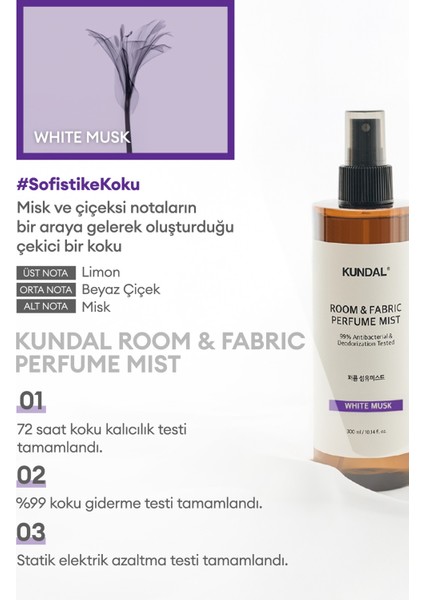 Oda ve Kumaş Kokusu KUNDAL Room & Fabric Perfume Mist (White Musk) 300 ml