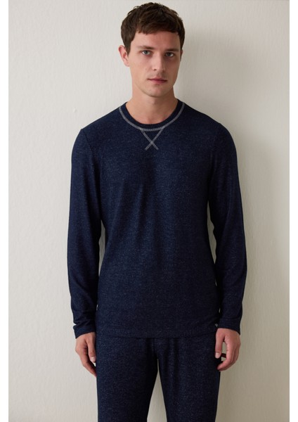 Lacivert Erkek Basic Uzun Kollu Pijama Takımı