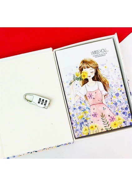 Kilitli Kutulu Ajanda Günlük Not Hatıra Defteri Notebook Beyaz