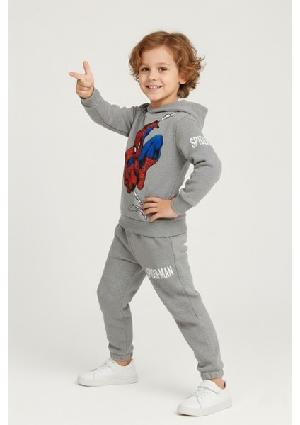Erkek Çocuk Örümcek Adam Baskılı Kapüşonlu Eşofman Takımı | Rahat ve Şık Günlük Takım