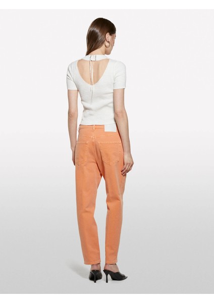 Keten Karışımlı Slim Fit Kısa Kollu Kazak Kadın Beyaz Kazak - 325P105GM106G modelleri