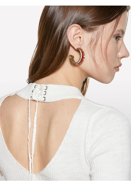 Keten Karışımlı Slim Fit Kısa Kollu Kazak Kadın Beyaz Kazak - 325P105GM106G indirimleri