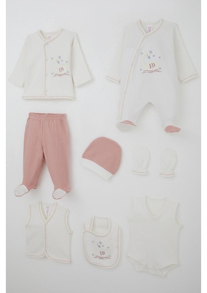 Kız Bebek Hastane Çıkışı 8 Li Sevimli Kraliçe Kuğu Nakışlı 0-3 Ay, Ekru fiyatları