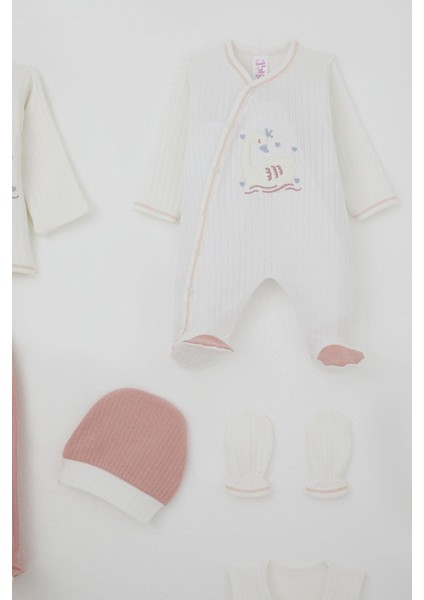 Kız Bebek Hastane Çıkışı 8 Li Sevimli Kraliçe Kuğu Nakışlı 0-3 Ay, Ekru fırsatları