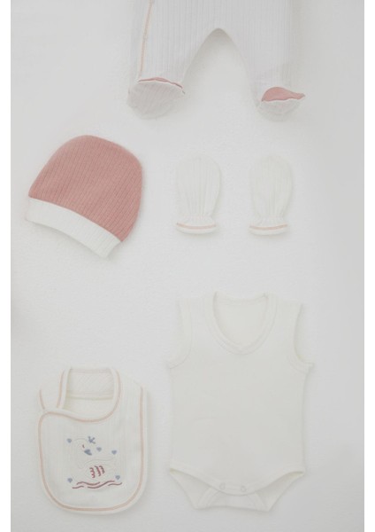 Kız Bebek Hastane Çıkışı 8 Li Sevimli Kraliçe Kuğu Nakışlı 0-3 Ay, Ekru