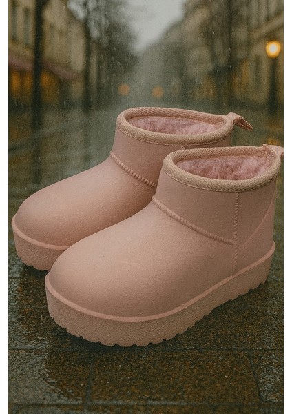 Softwarm Kadın Yünlü Yağmur Çizmesi Su Geçirmez Kar Botu Kısa Bot Içi Kürklü