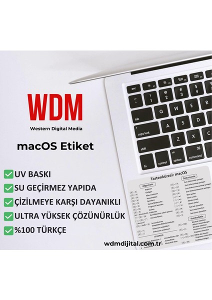 Macos Türkçe Klavye Kısayol Çıkartması – Şeffaf Uv Baskılı Sticker Seti | MacBook Uyumlu Yüksek Kalite Etiket