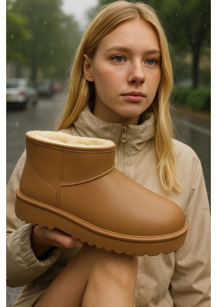 Softwarm Kadın Yünlü Yağmur Çizmesi Su Geçirmez Kar Botu Kısa Bot Içi Kürklü modelleri