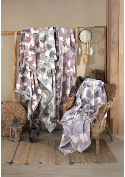 Çift Taraflı, Jakar Desenli, 5 Katlı, Dolgulu Müslin Battaniye, Yorgan, 220 x 240 cm