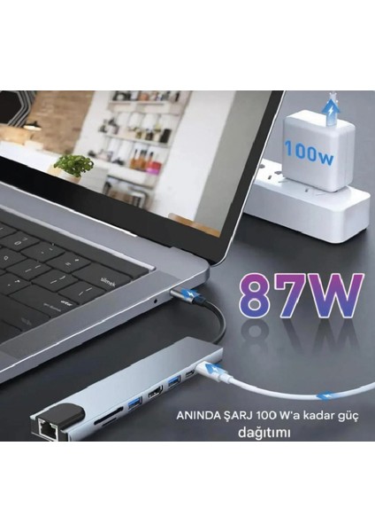 8 In 1 Macbook Pro Air USB Type-C Hub Dönüştürücü Çevirici Çoklayıcı USB Hdmı Micro Sd Girişli indirimleri