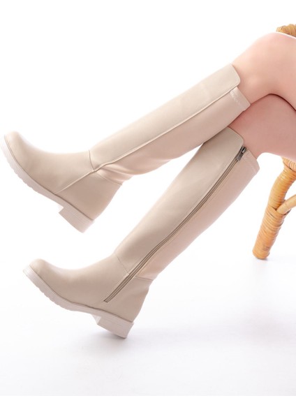 165-305 Bej Arka Streç Fermuarlı Günlük Kadın Çizme fiyatları