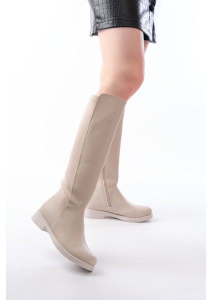 165-305 Bej Arka Streç Fermuarlı Günlük Kadın Çizme modelleri