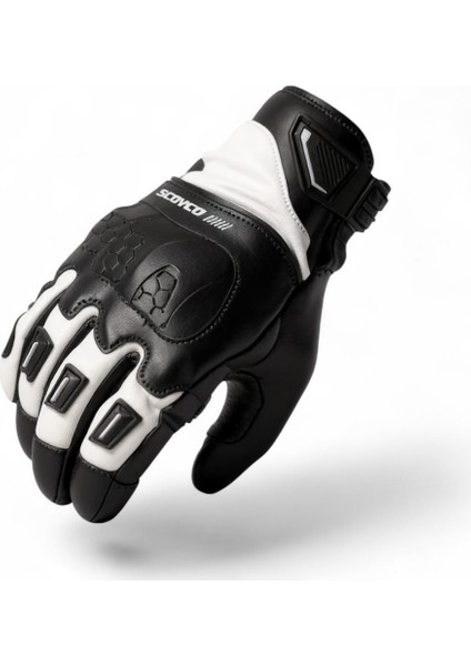 MC192WP Siyah Beyaz Kışlık Motosiklet Eldiveni