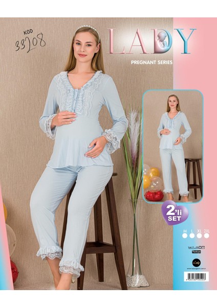 Lady Lingerie Uzun Kollu,dantelli Lohusa-Hamile Pijama Takımı