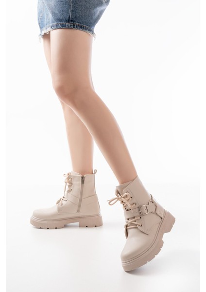 508-3038 Bej Toka Aksesuarlı Fermuarlı Günlük Kadın Bot modelleri