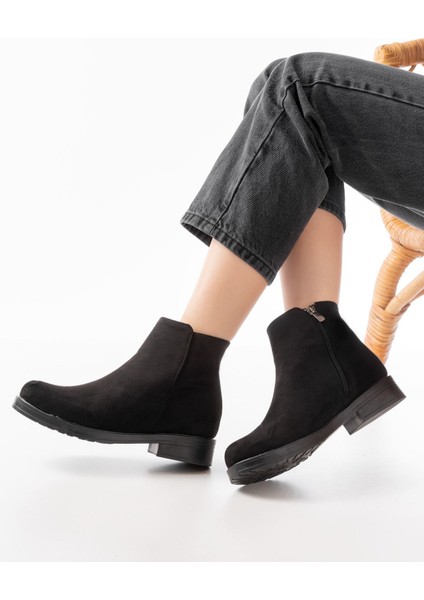 165-204 Siyah Süet Fermuarlı Günlük Kadın Bot