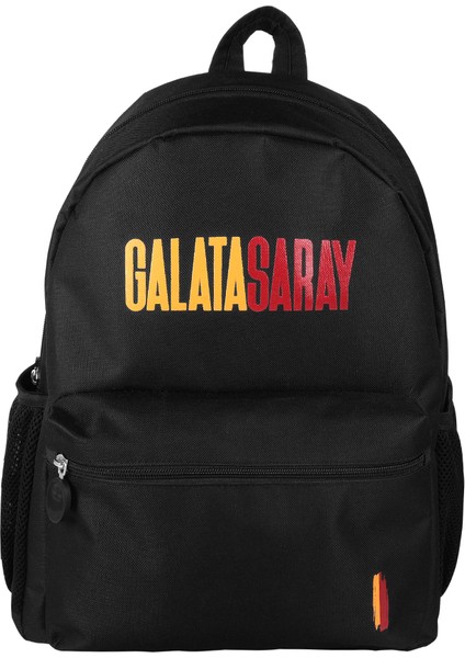 Sarı Kırmızı Baskı Detaylı Siyah Sırt Çantası