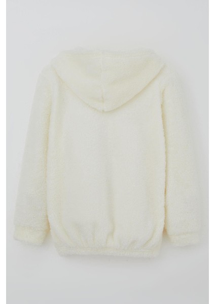 Kız Çocuk Peluş Mont Ayıcık Nakışlı Kapüşonlu Cepli 8-12 Yaş, Ekru fiyatları