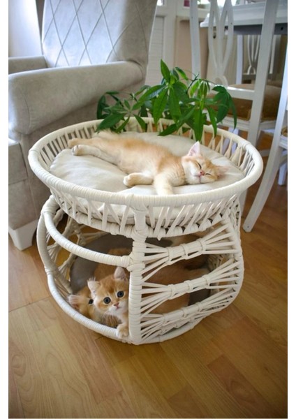 Pet Lüxperi Bombeli Kedi Ranzası 2 Katlı Kedi Yatağı Krem fiyatları