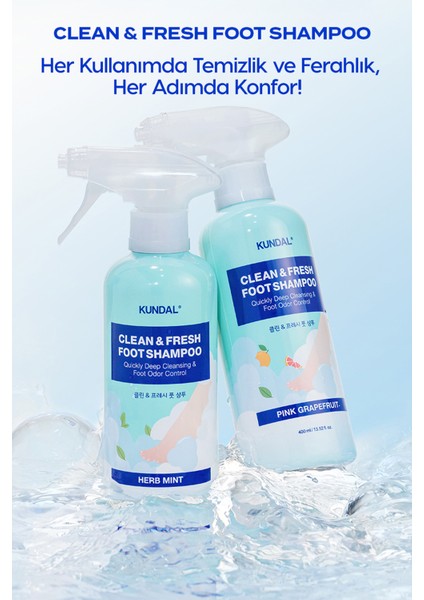 Arındırıcı ve Ferahlatıcı Ayak Bakım Şampuanı KUNDAL Clean & Fresh Foot Shampoo 400ml (Herb Mint)