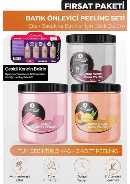 Peeling Fırsat Seti 800GR x 3 Adet Batık Için Peeling + Tüy Karınca Yumurtası Yağ