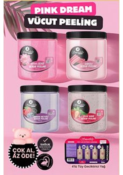 Pink Vücut Peelingi Batık & Çilek Bacak Onarıcı 4 x 800G + 4lü Karınca Yumurtası Yağ