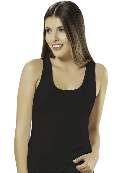 B2004 Saten Geniş Askılı Siyah Atlet