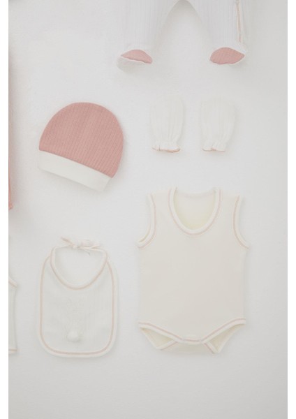 Kız Bebek Hastane Çıkışı 8 Li Ponponlu Tavşancık Nakışlı 0-3 Ay, Ekru