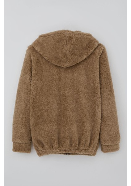 Kız Çocuk Peluş Mont Ayıcık Nakışlı Kapüşonlu Cepli 8-12 Yaş, Kahverengi fiyatları