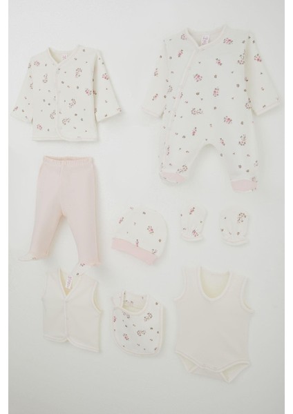Kız Bebek Hastane Çıkışı 8 Li Çiçek Desenli 0-3 Ay, Ekru fiyatları