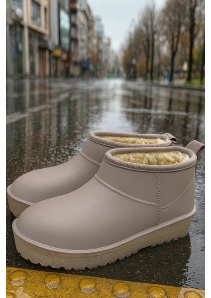 Softwarm Kadın Yünlü Yağmur Çizmesi Su Geçirmez Kar Botu Kısa Bot Içi Kürklü