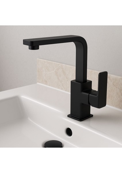 Modern Mat Siyah Lavabo Bataryası | Kare Tasarım, Tek Kollu, Su Tasarruflu Musluk fiyatları