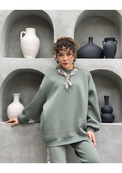 Fular Detaylı Şardonlu Ikili Pantolonlu Takım - Kadın Eşofman Takımı modelleri