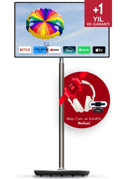 Go Plus + Kulaküstü Kulaklık ve Webcam Hediyeli Hareketli Taşınabilir Android 32" 81 Ekran 4K Ultra Hd Dokunmatik, Döndürülebilir, Tekerlekli, Dahili Hoparlörlü Tablet 32UE5M45