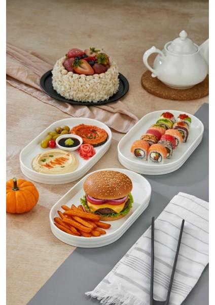 3’lü Porselen Dikdörtgen Servis ve Sunum Tabağı 26X15 cm