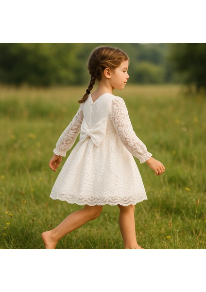 Kız Çocuk Elbise Uzun Kollu Fiyonklu Dantel Detaylı Sırt Baglamalı Bayramlık ve Özel Gün Elbisesi fiyatları