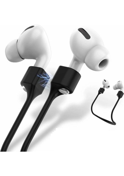 Manyetik Airpods Kaybolmaz Askı Ipi – Yumuşak Silikon, Güçlü Mıknatıs, Evrensel Uyum (Siyah / Beyaz)