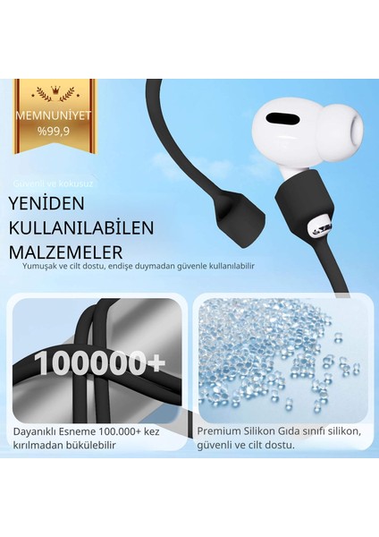 Manyetik Airpods Kaybolmaz Askı Ipi – Yumuşak Silikon, Güçlü Mıknatıs, Evrensel Uyum (Siyah / Beyaz) modelleri