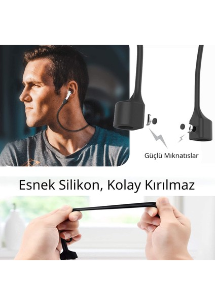 Manyetik Airpods Kaybolmaz Askı Ipi – Yumuşak Silikon, Güçlü Mıknatıs, Evrensel Uyum (Siyah / Beyaz) fırsatları