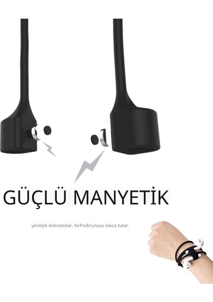Manyetik Airpods Kaybolmaz Askı Ipi – Yumuşak Silikon, Güçlü Mıknatıs, Evrensel Uyum (Siyah / Beyaz) indirimleri