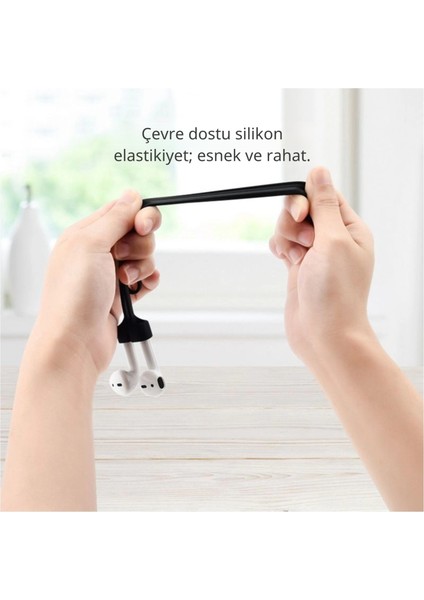 Manyetik Airpods Kaybolmaz Askı Ipi – Yumuşak Silikon, Güçlü Mıknatıs, Evrensel Uyum (Siyah / Beyaz)