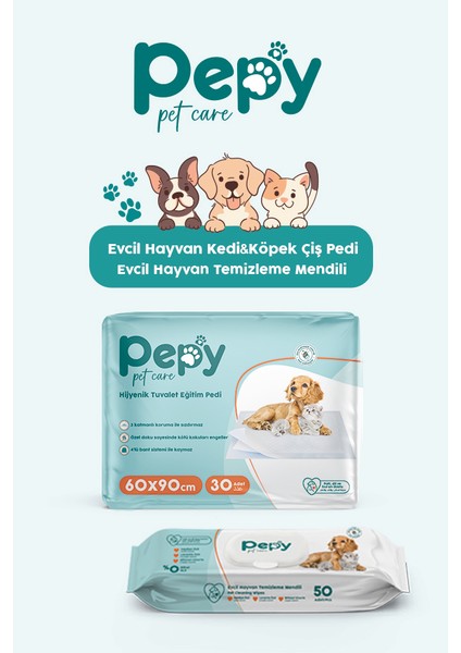 Kedi ve Köpek Kullanımına Uygun Çiş Pedi Yatak Koruyucu 60X90CM + Evcil Hayvan Temizleme Mendili