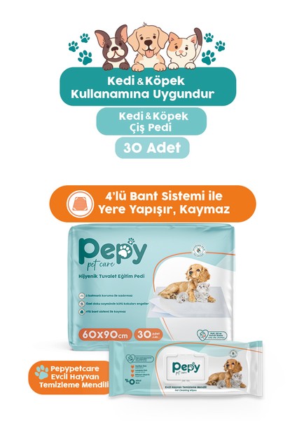 Kedi ve Köpek Kullanımına Uygun Çiş Pedi Yatak Koruyucu 60X90CM + Evcil Hayvan Temizleme Mendili modelleri