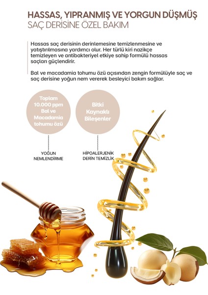 Kırılma Karşıtı Besleyici Bakım Şampuanı KUNDAL Honey & Macadamia Nature Shampoo 1058ml Baby Powder