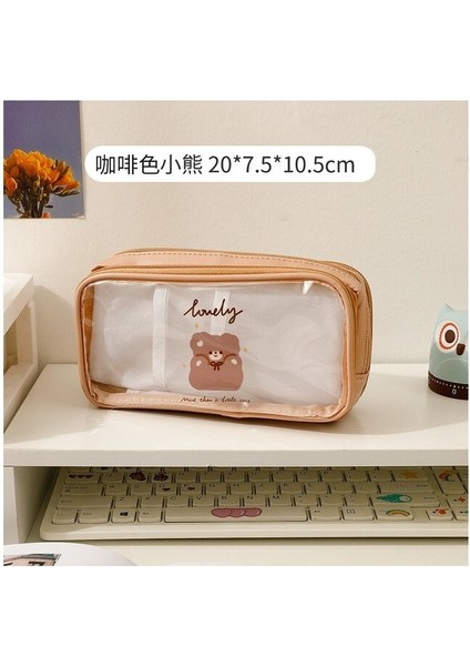 Luoxinguo Sevimli Kalem Çantası Şeffaf Pvc Öğrenci Karikatür Kalem Kutusu Üç Katmanlı Büyük Kapasiteli Kawaii Çanta Kore Kırtasiye (Yurt Dışından)