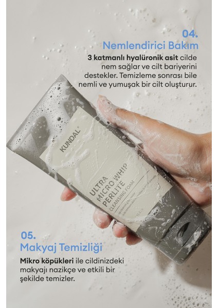Hassas Temizlik Sunan Yıkama Köpüğü KUNDAL Ultra Micro Whip Perlite Cleansing Foam 175ml