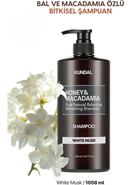 Kırılma Karşıtı Besleyici Bakım Şampuanı KUNDAL Honey & Macadamia Nature Shampoo 1058ml (White Musk) fırsatları