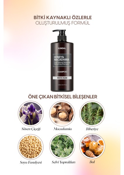 Kırılma Karşıtı Besleyici Bakım Şampuanı KUNDAL Honey & Macadamia Nature Shampoo 1058ml (White Musk)