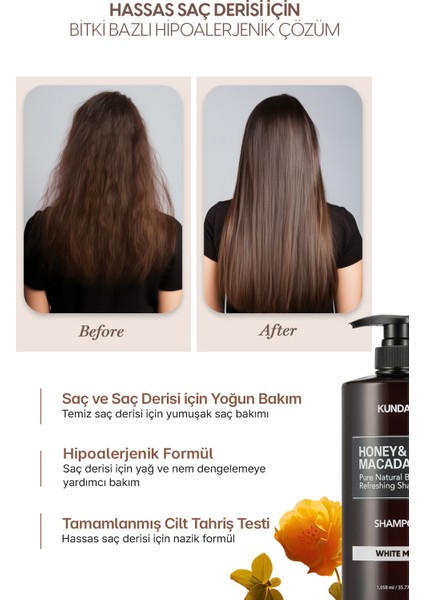 Kırılma Karşıtı Besleyici Bakım Şampuanı KUNDAL Honey & Macadamia Nature Shampoo 1058ml (White Musk)